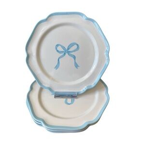 Shabby Chic Blue Bow Border Melamine Salad Plates 8.5in Set of 4